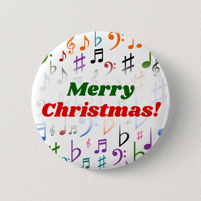 Christmas; Many Colourful Music Notes and Symbols 6 Cm Round Badge (Front)