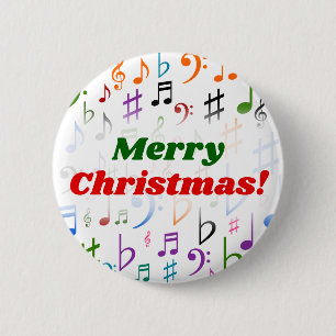 Christmas; Many Colourful Music Notes and Symbols 6 Cm Round Badge
