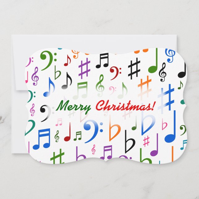 Christmas; Many Colourful Music Notes and Symbols Invitation (Front)
