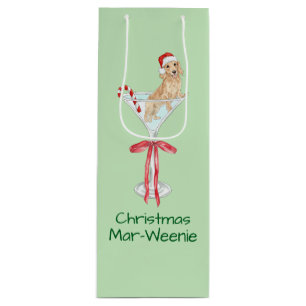 Christmas Mar-Weenie Dachshund Dog Watercolor Wine Gift Bag