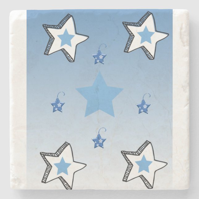 Christmas Marble Stone Coaster, Blue Stars  Coaster (Front)