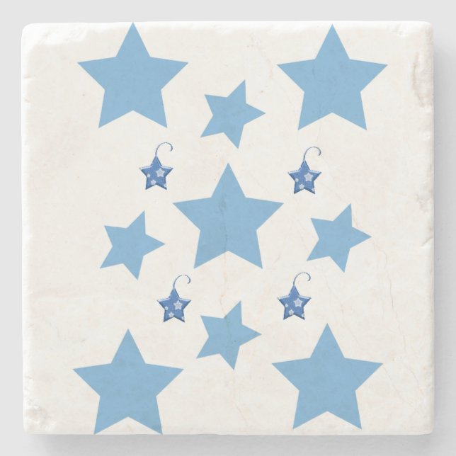 Christmas Marble Stone Coaster, Blue Stars  Coaster (Front)