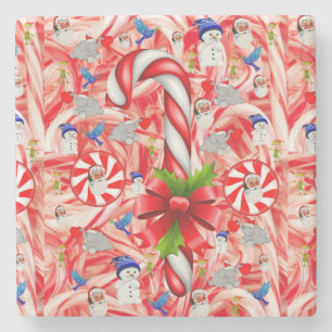 Christmas Marble Stone Coaster, Candy Cane Coaster