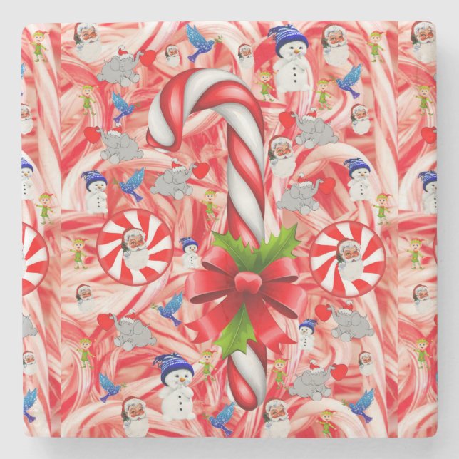 Christmas Marble Stone Coaster, Candy Cane Coaster (Front)