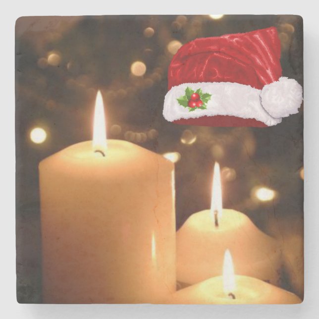 Christmas Marble Stone Coaster, Christmas Candle Coaster (Front)
