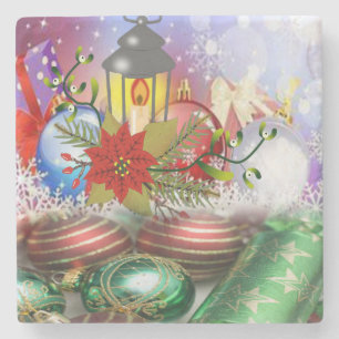 Christmas Marble Stone Coaster, Christmas Candle Coaster