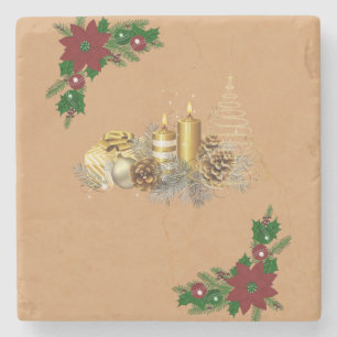 Christmas Marble Stone Coaster, Christmas Candle Stone Coaster