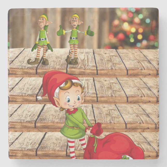 Christmas Marble Stone Coaster, Elf Coaster (Front)