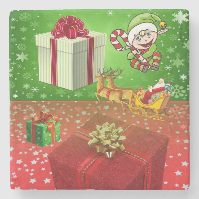 Christmas Marble Stone Coaster, Elf Coaster (Front)