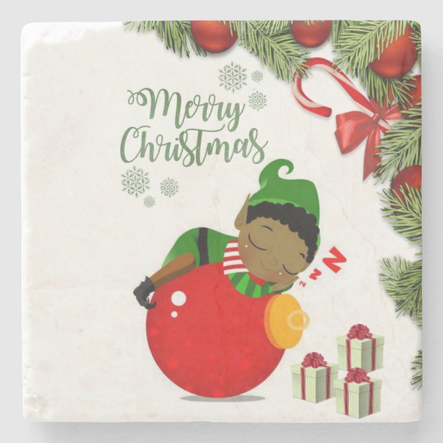 Christmas Marble Stone Coaster, Elf Stone Coaster (Front)