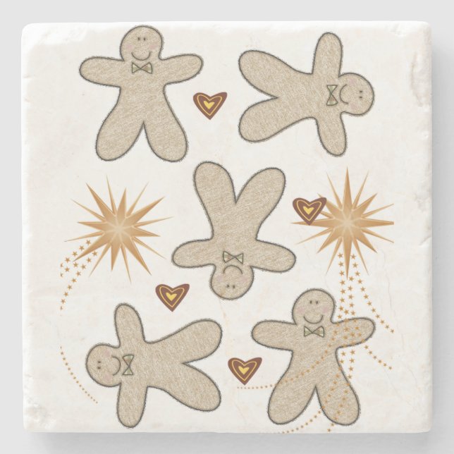 Christmas Marble Stone Coaster, Gingerbread Man Coaster (Front)