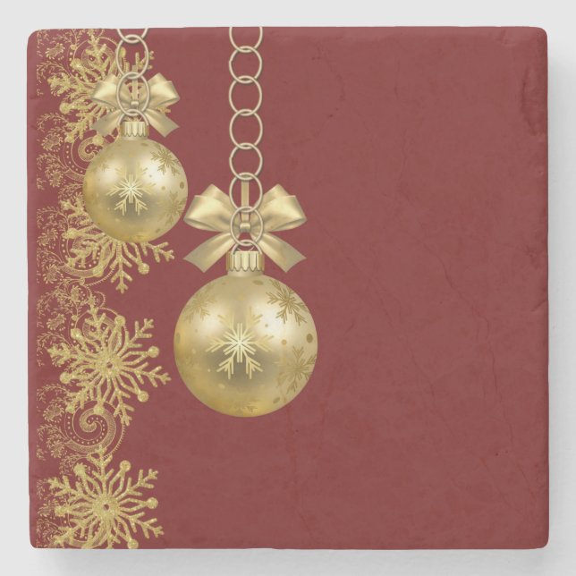 Christmas Marble Stone Coaster, Gold Balls Coaster (Front)