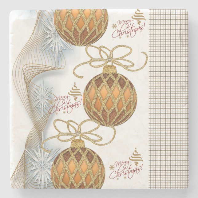 Christmas Marble Stone Coaster, Gold Balls Coaster (Front)
