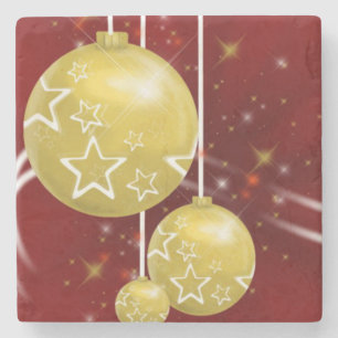 Christmas Marble Stone Coaster, Gold Balls Stone Coaster