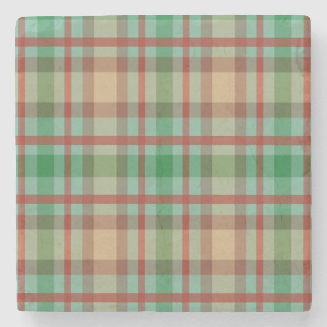 Christmas Marble Stone Coaster, Green Plaid  Coaster (Front)