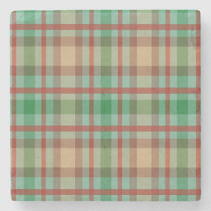 Christmas Marble Stone Coaster, Green Plaid Stone Coaster