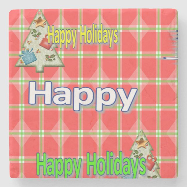 Christmas Marble Stone Coaster, Happy Holidays Coaster (Front)