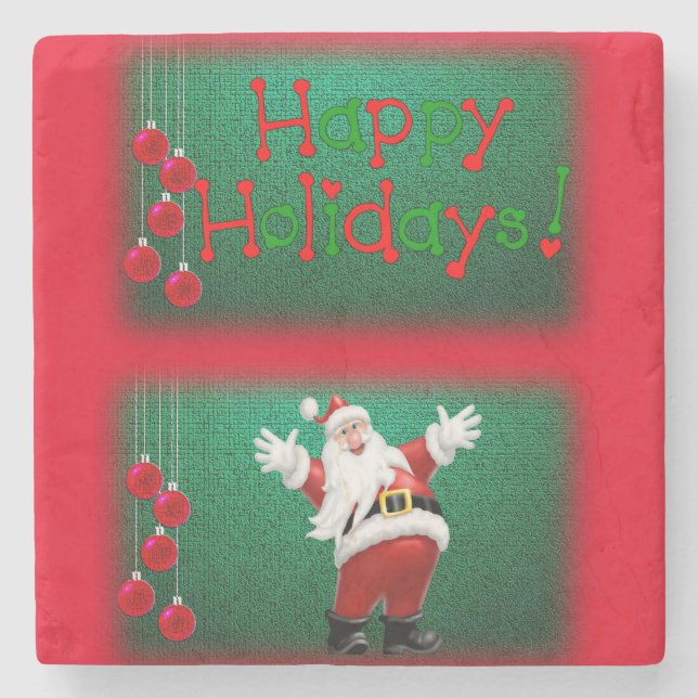 Christmas Marble Stone Coaster, Happy Holidays Coaster (Front)