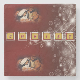 Christmas Marble Stone Coaster, Jesus Christ Stone Coaster