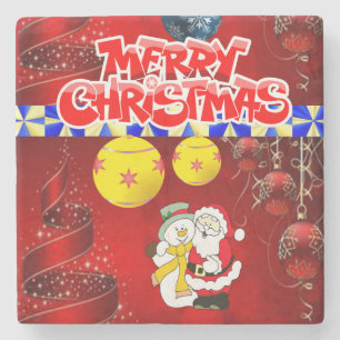 Christmas Marble Stone Coaster, Merry Christmas Stone Coaster