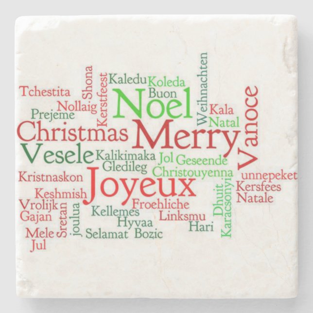 Christmas Marble Stone Coaster, Merry Christmas Stone Coaster (Front)