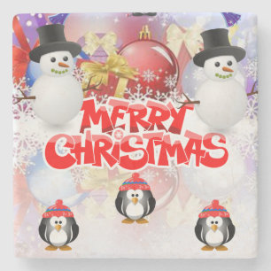 Christmas Marble Stone Coaster, Merry Christmas Stone Coaster