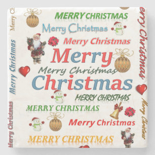 Christmas Marble Stone Coaster, Merry Christmas Stone Coaster