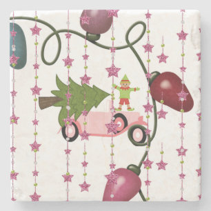 Christmas Marble Stone Coaster, Pink Elf  Coaster