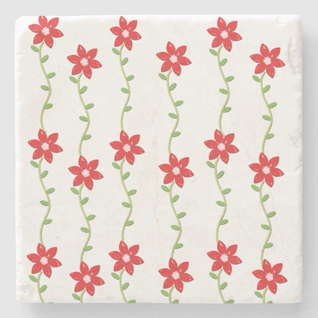 Christmas Marble Stone Coaster, Poinsettia  Coaster (Front)