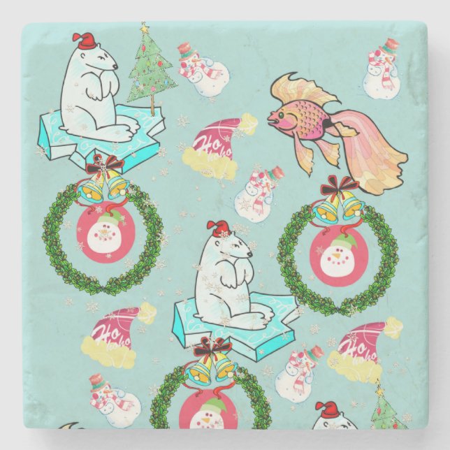 Christmas Marble Stone Coaster, Polar Bear  Coaster (Front)