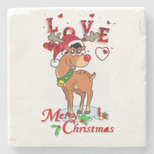 Christmas Marble Stone Coaster, Reindeer Coaster