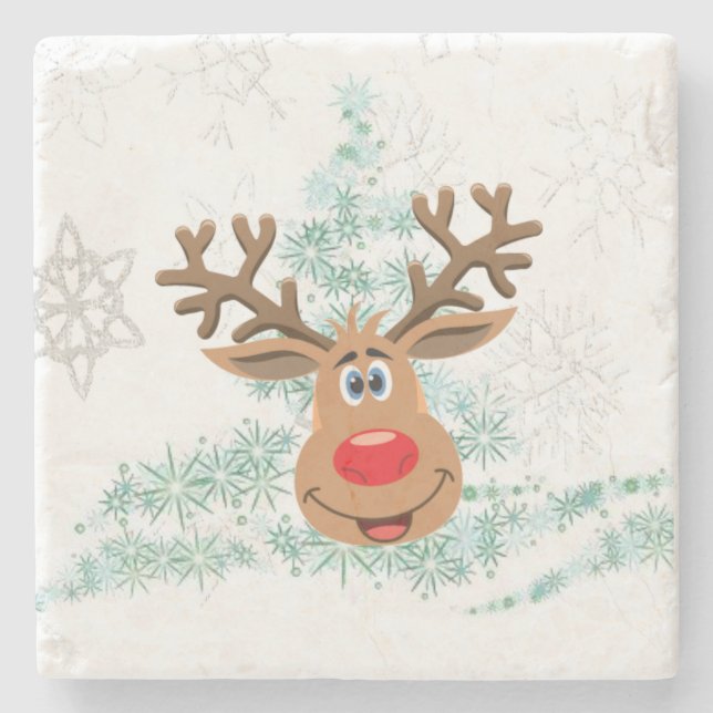 Christmas Marble Stone Coaster, Reindeer Coaster (Front)
