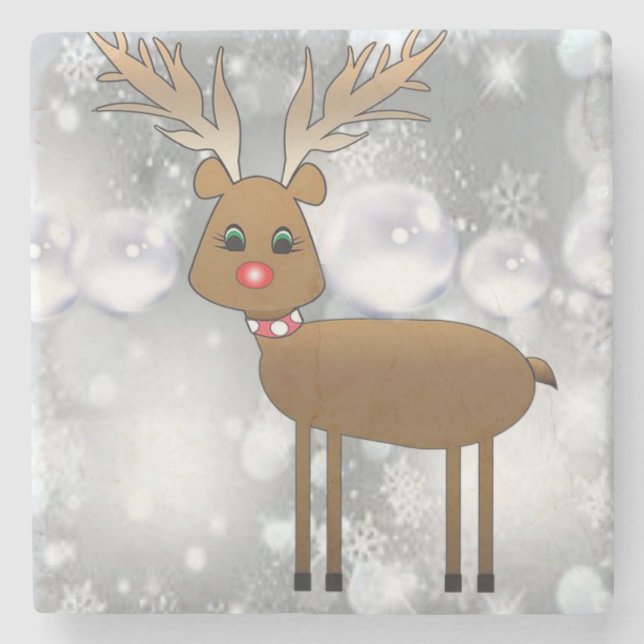 Christmas Marble Stone Coaster, Reindeer Coaster (Front)