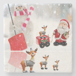 Christmas Marble Stone Coaster, Santa Coaster
