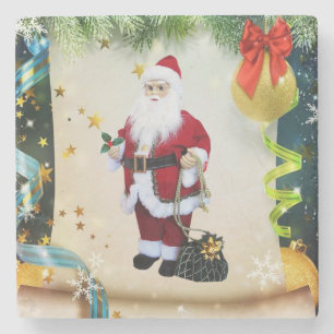 Christmas Marble Stone Coaster, Santa Coaster