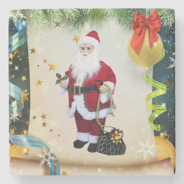 Christmas Marble Stone Coaster, Santa Coaster (Front)