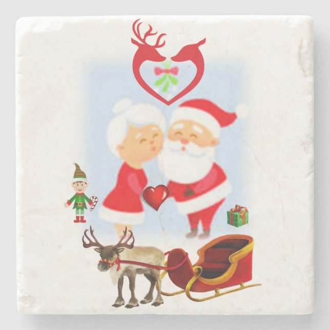 Christmas Marble Stone Coaster, Santa Coaster (Front)