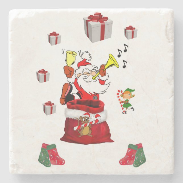 Christmas Marble Stone Coaster, Santa Coaster (Front)