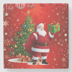 Christmas Marble Stone Coaster, Santa Coaster
