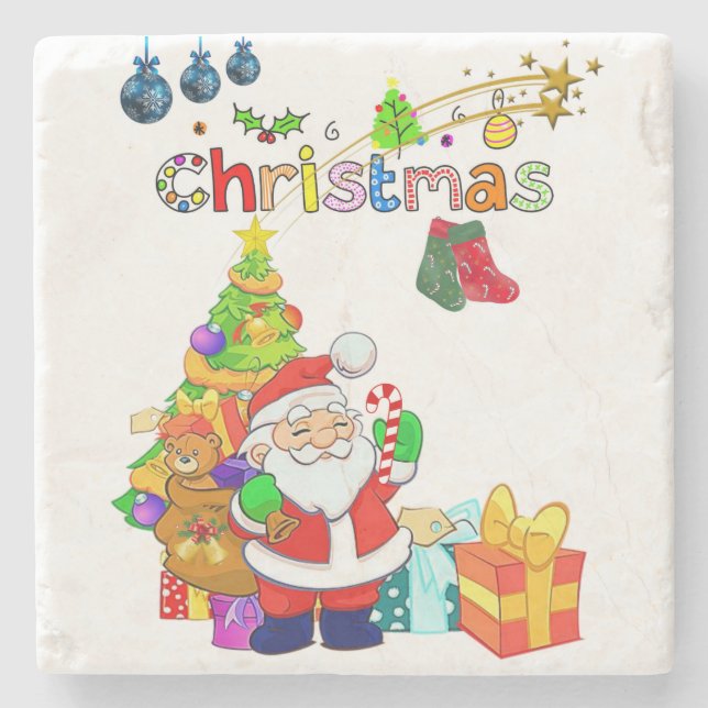 Christmas Marble Stone Coaster, Santa Coaster (Front)