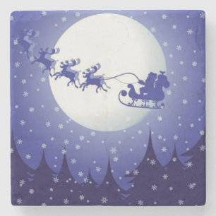 Christmas Marble Stone Coaster, Santa Coaster