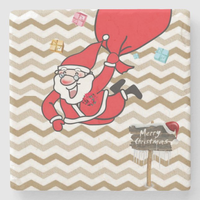 Christmas Marble Stone Coaster, Santa Coaster (Front)