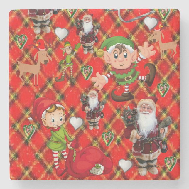 Christmas Marble Stone Coaster, Santa Coaster (Front)