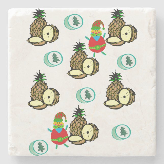 Christmas Marble Stone Coaster, Santa Pineapple Stone Coaster (Front)