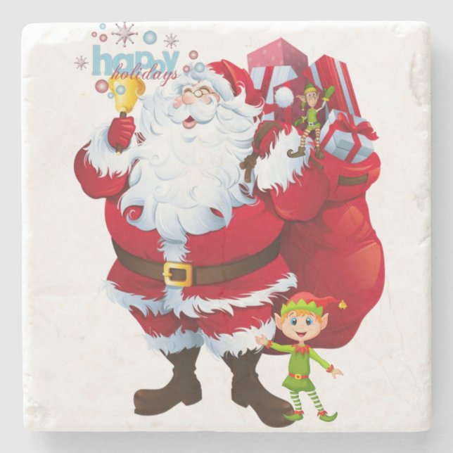 Christmas Marble Stone Coaster, Santa Stone Coaster (Front)