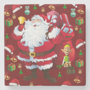 Christmas Marble Stone Coaster, Santa Stone Coaster