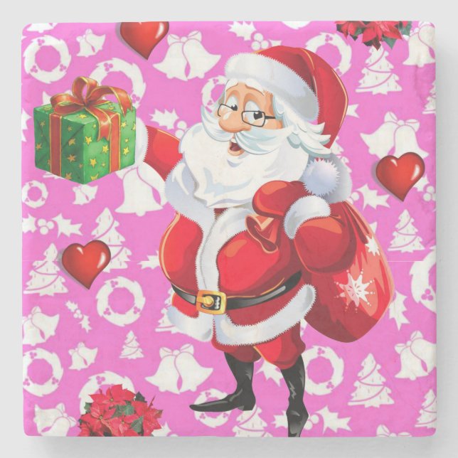Christmas Marble Stone Coaster, Santa Stone Coaster (Front)