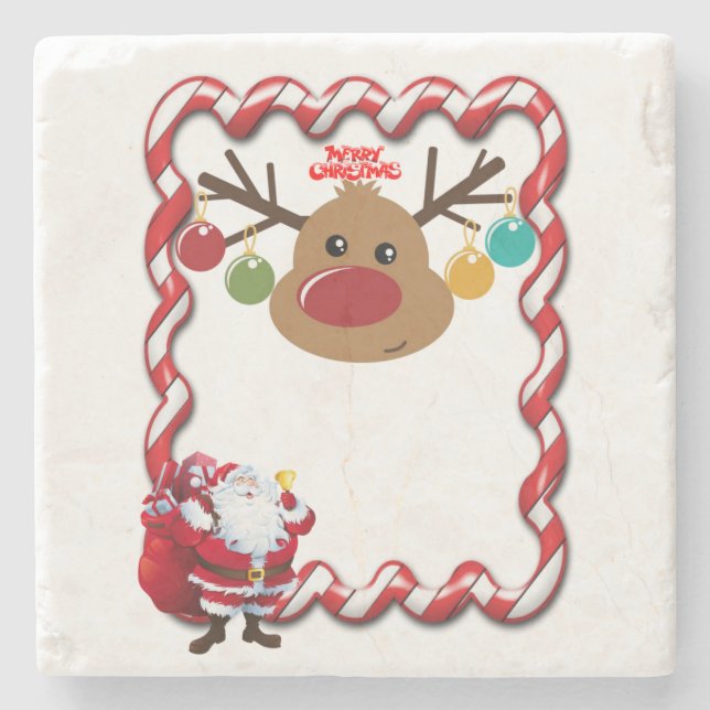 Christmas Marble Stone Coaster, Santa Stone Coaster (Front)