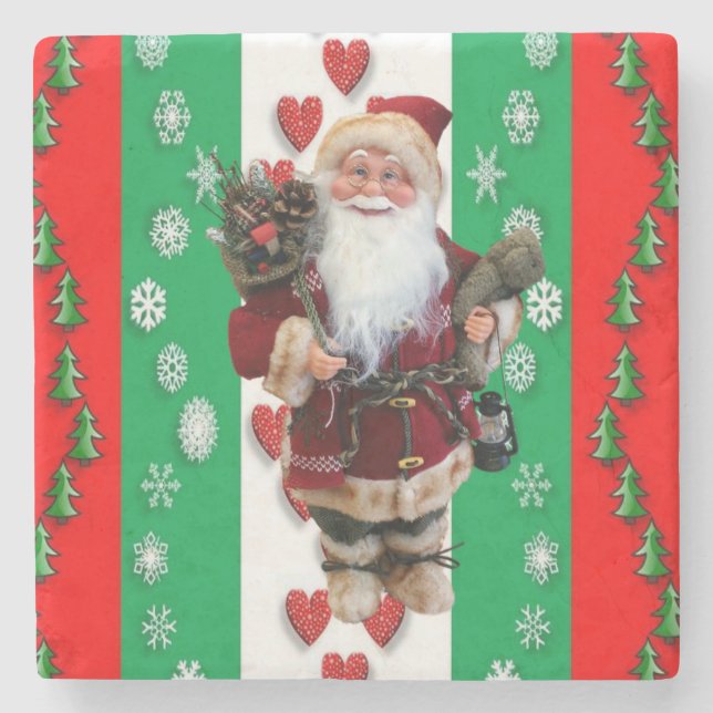 Christmas Marble Stone Coaster, Santa Stone Coaster (Front)