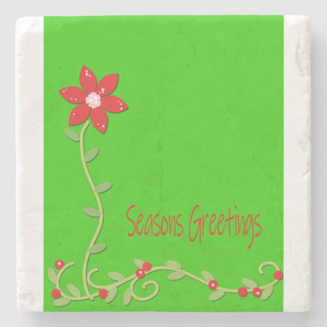 Christmas Marble Stone Coaster, Season's Greetings Stone Coaster (Front)